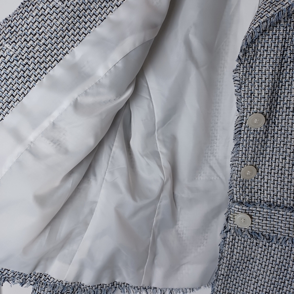 Worthington Blue and White Tweed Frayed Long Sleeve Blazer Women's Size S (6-8) - Picture 7 of 10